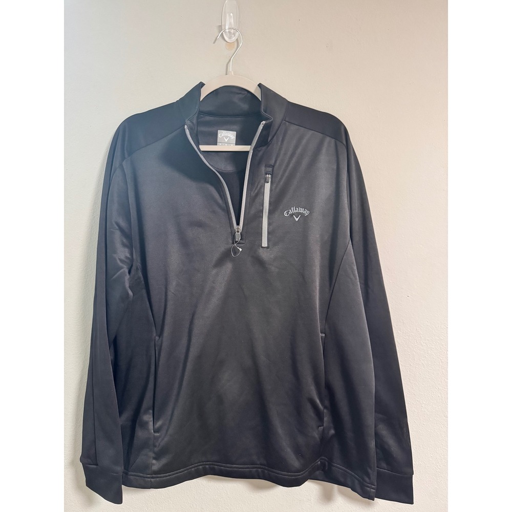 Callaway Mens Black Quarter Zip Golf Pullover Jacket Chest Pocket Size‎ Medium